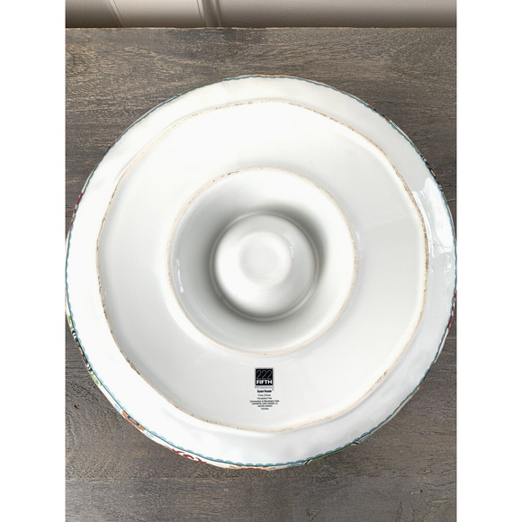 222 FIFTH Suzani Rooster 1 Piece Chip & Dip Serving Bowl Platter 14" Floral EUC - Picture 10 of 14